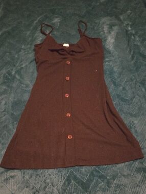 Garage Black Ribbed Button-Front Cami Dress